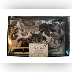 Papyrus Black and Gold Floral Pen and Pouch Set , New in Box